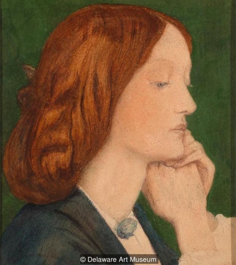 Elizabeth Siddal em obra de Dante Gabriel Rossetti (1852), hoje em exposição na National Portrait Gallery, em Londres  — Foto: Delaware Art Museum via BBC