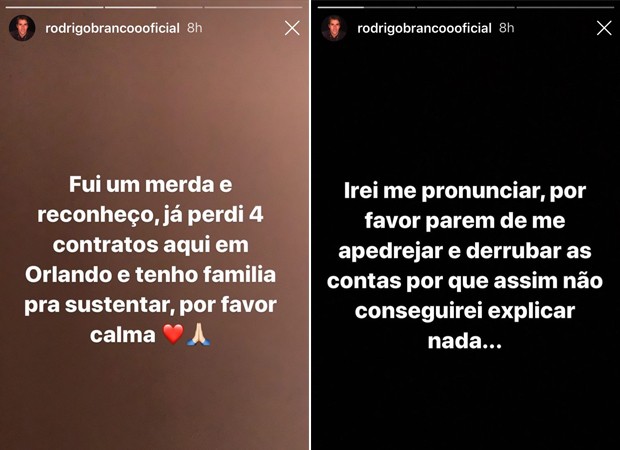 Rodrigo Branco diz que conta no Instagram está sendo denunciada e derrubada por internautas (Foto: Reprodução / Instagram)