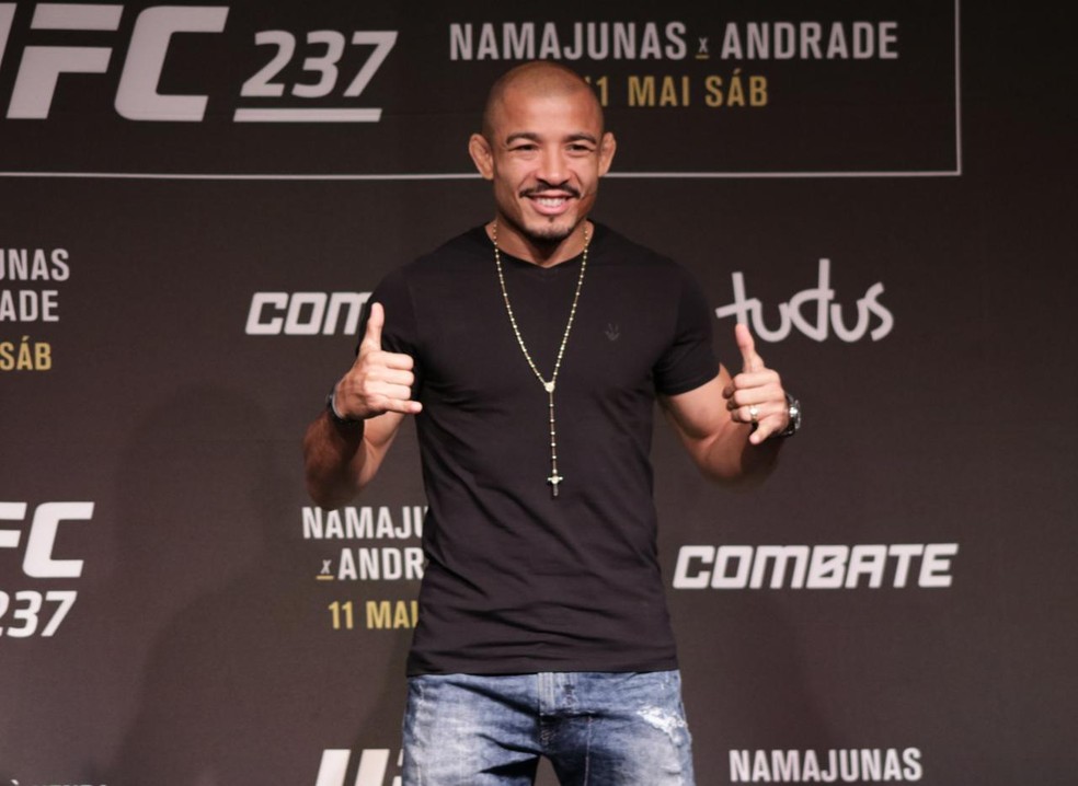 José Aldo na coletiva do UFC 237 — Foto: Adriano Albuquerque