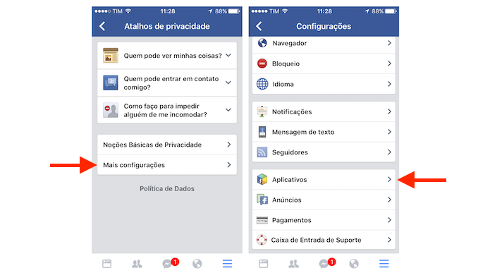 Páginas para aplicativos nas opções de privacidade do aplicativo do Facebook para smartphones (Foto: Reprodução/Marvin Costa)