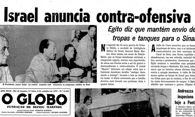 Fragmento da pÃ¡gina da ediÃ§Ã£o do GLOBO, publicada no dia 8 de outubro de 1973