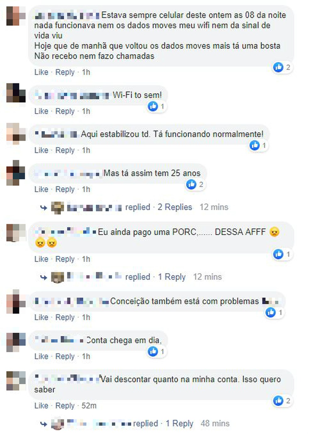 Clientes da Algar Telecom em Uberaba fizeram várias reclamações em rede social sobre a instabilidade da rede — Foto: Reprodução/Facebook