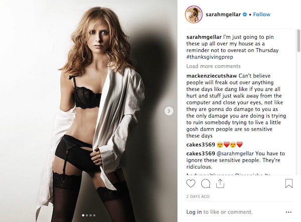 O post compartilhado pela atriz Sarah Michelle Gellar que foi alvo de críticas nas redes sociais (Foto: Instagram)