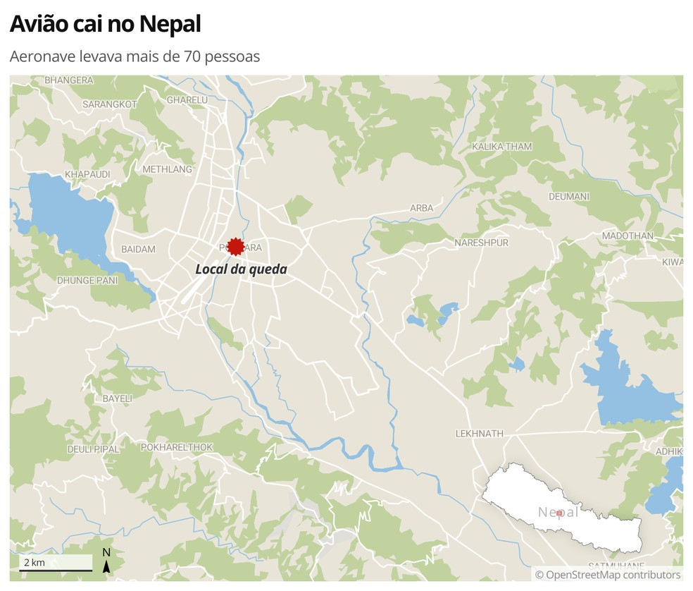Avião cai no Nepal — Foto: Editoria de arte/g1