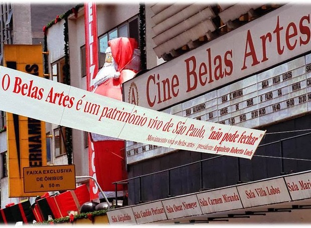 Intervenção do movimento &quot;Viva o Belas Artes&quot; pela em 2002 pela preservação do prédio (Foto: Reprodução)