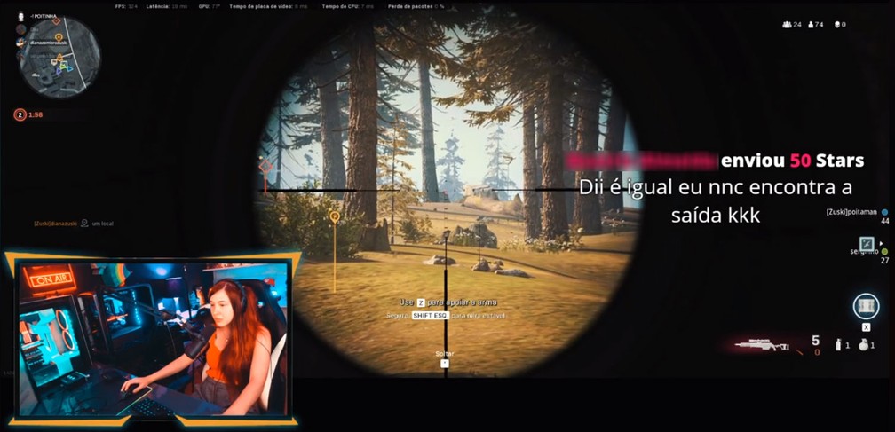 Diana Zambrozuski joga 'Call of Duty: Warzone' em seu canal no Facebook Gaming — Foto: Reprodução/Facebook/Diana Zambrozuski