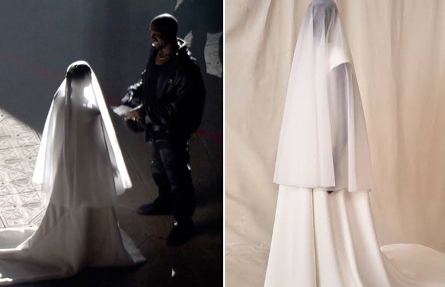 Kim Kardashian elege vestido de noiva Balenciaga Couture para aparição surpresa em evento de Kanye West (Foto: Reprodução)