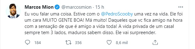Marcos Mion elogia Pedro Scooby (Foto: Reprodução/Twitter)