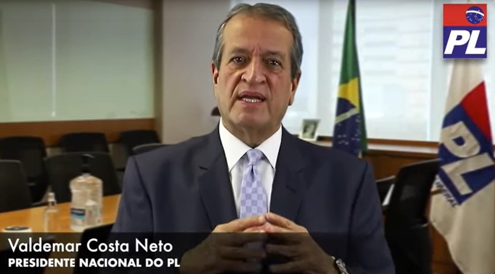 O presidente do PL, Valdemar Costa Neto, em imagem de vídeo divulgado no último dia 25 pelo partido, no qual convida publicamente Bolsonaro para se filiar — Foto: Reprodução / YouTube
