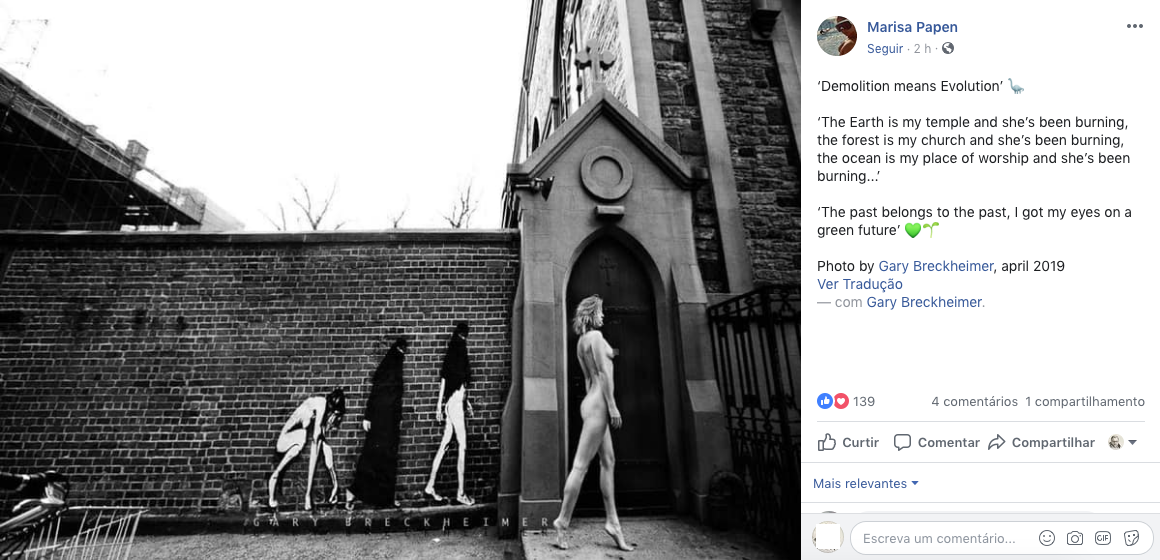 Um post da modelo Marisa Papen ainda fazendo graça com o incêndio à Catedral de Notre Dame (Foto: Facebook)