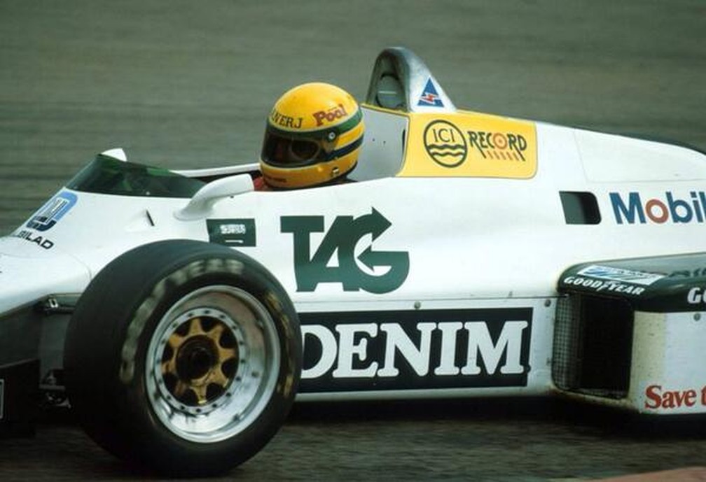 Ayrton Senna em seu primeiro teste com um carro de F1: a Williams, em 1983, em Donington Park — Foto: Sutton Images/Williams