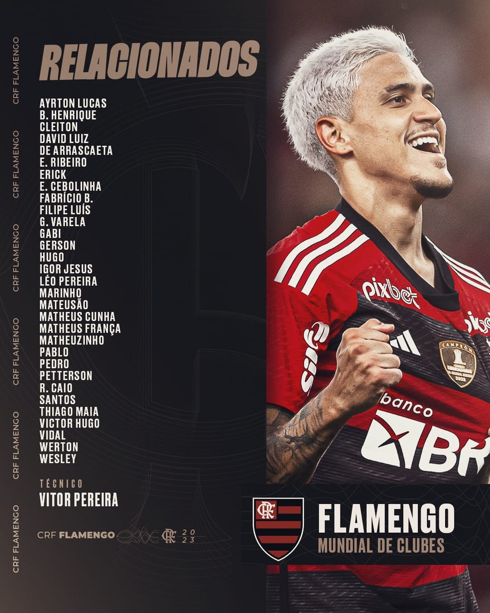 Os relacionados do Flamengo para a disputa do Mundial — Foto: Reprodução
