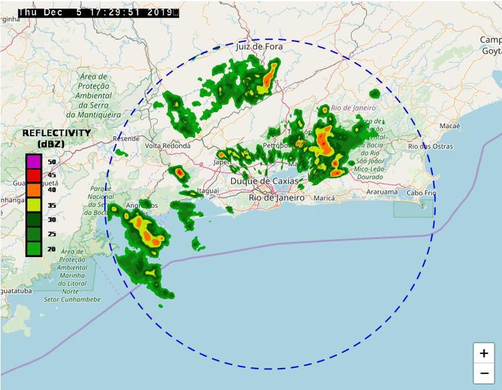 Mapa mostra mudança do tempo na tarde desta quinta-feira (5)  — Foto: Reprodução/ Prefeitura do Rio 