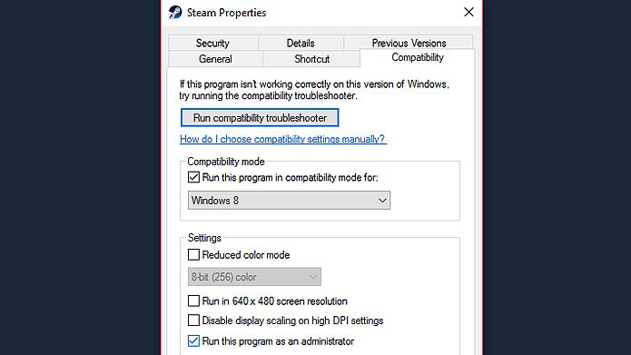 Rodar o Steam em modo de compatibilidade pode resolver o problema (Foto: Reprodução/Tais Carvalho)