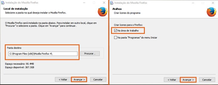 Mude a pasta de destino e adicione o atalho do segundo Firefox (Foto: Reprodução/Barbara Mannara)