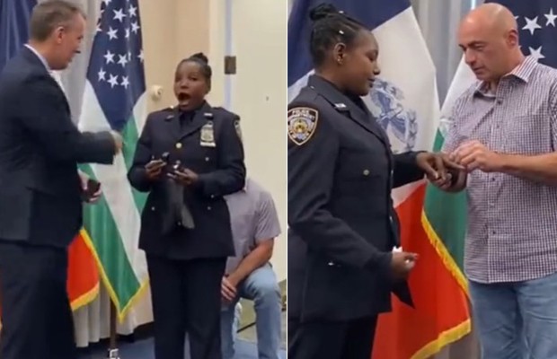 Policial é surpreendida com pedido de casamento inusitado nos EUA (Foto: Reprodução / NY Post)