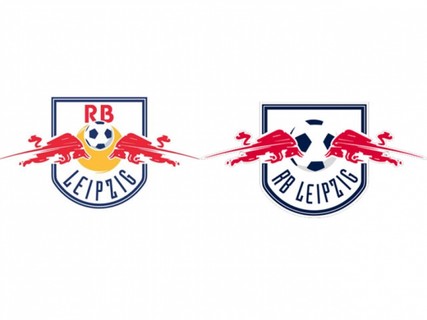 O RB Leipzig foi obrigado a mudar de emblema quando subiu para a segunda divisão da Bundesliga. A versão antiga contava com referências do energético Red Bull, o que é proibido pela organização da competição (Reprodução)