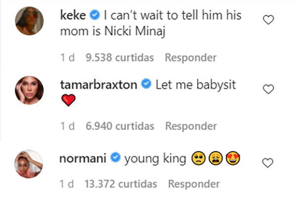 Os comentários de Keke Palmer, Tamar Braxton e Normani no vídeo do filho de Nicki Minaj (Foto: Reprodução / Instagram)