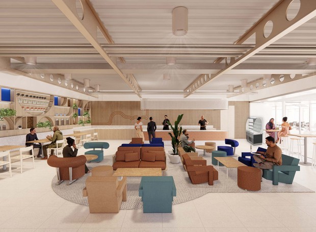Nova área de refeitório criado para o futuro escritório do Google (Foto: Reprodução / BDG Architects)
