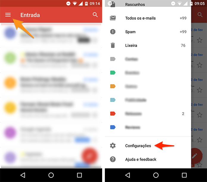 Acessando as configurações do Gmail no Android. (Foto: Reprodução/Alessandro Junior)