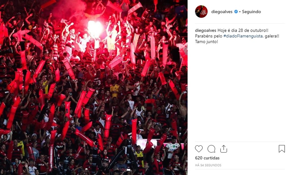 No Instagram, Diego Alves homenageia torcida pelo Dia do Flamenguista &mdash; Foto: Reprodu&ccedil;&atilde;o/Instagram