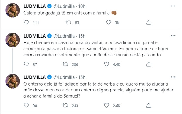 Publicação de Ludmilla (Foto: Reprodução/Twitter)