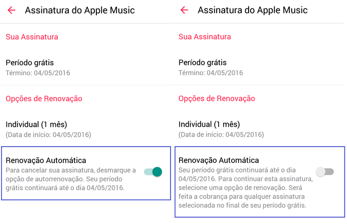 Desmarque a opção de renovação automática da assinatura do Apple Music (Reprodução/Carol Danelli)