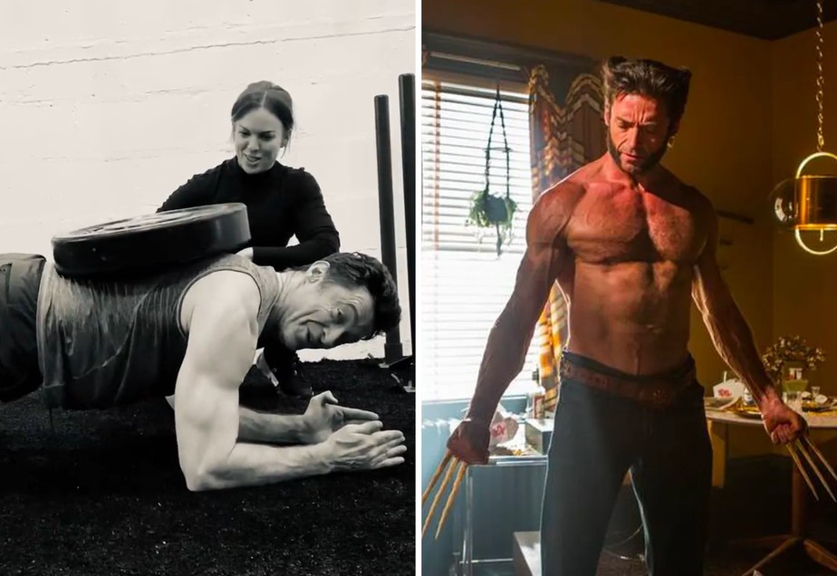 Hugh Jackman em seu treino intenso; ele no papel de Wolverine