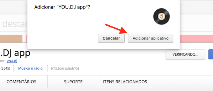 Opção para instalar o app You.DJ no Google Chrome (Foto: Reprodução/Marvin Costa)