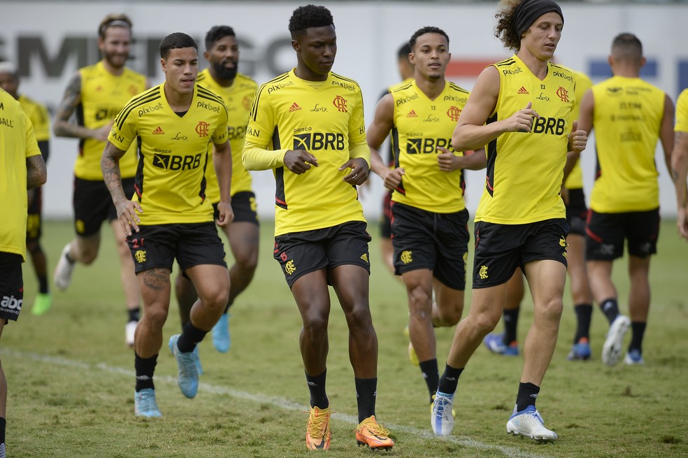 David Luiz no treino do Flamengo junto com a garotada &mdash; Foto: Marcelo Cortes/Flamengo