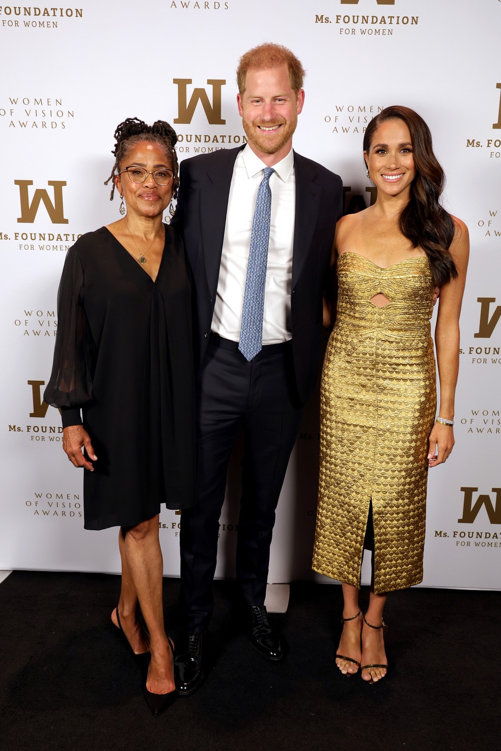 Meghan Markle com a m&atilde;e, Doria, e o marido, Harry &mdash; Foto: Getty Images