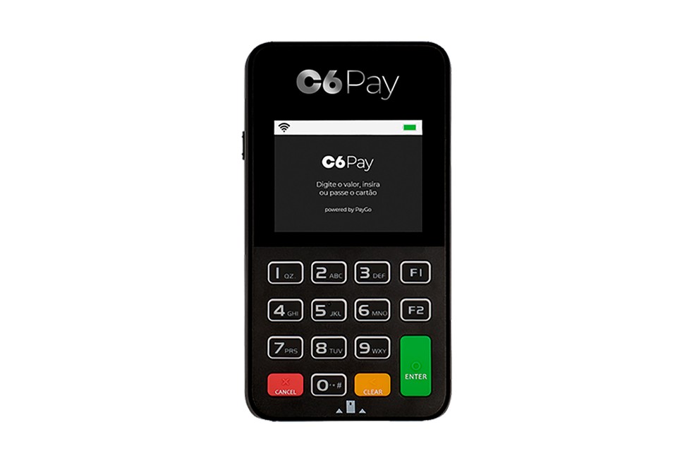  C6 Pay Super Mini é a mais compacta da linha e a única que tem apenas o teclado físico — Foto: Divulgação/C6 Bank