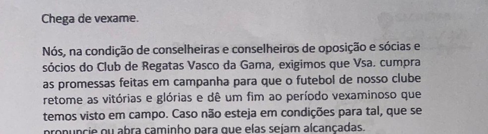 Carta Vasco 3 � Foto: Reprodu��o