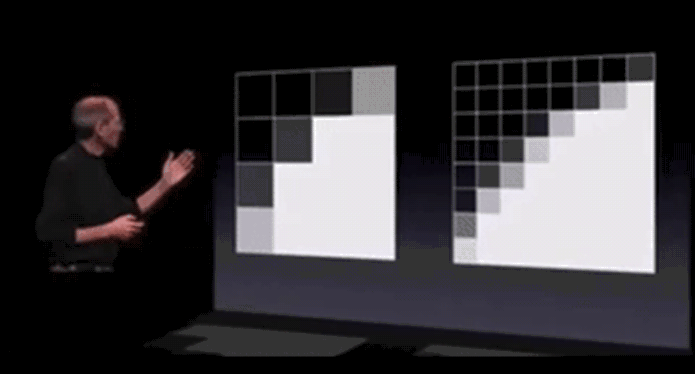 Steve Jobs demonstra como a densidade de pixels funciona no lançamento do iPhone 4 (Foto: Reprodução/YouTube)