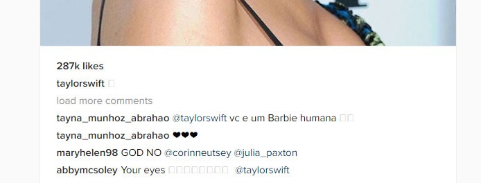Comentário no perfil de Taylo Swift (Foto: Reprodução/Instagram)