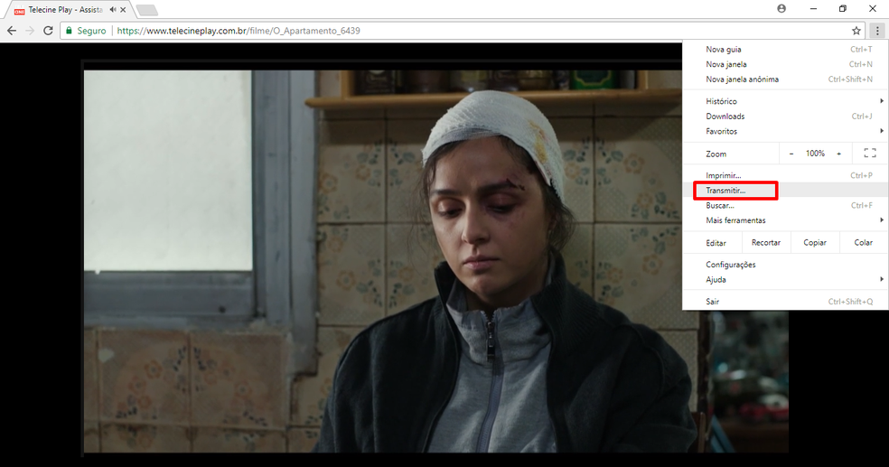 Clique em "transmitir" no Google Chrome — Foto: Reprodução/Bruno Soares