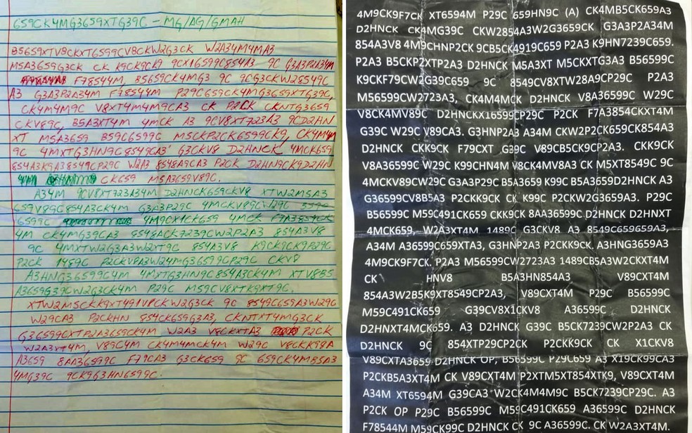 Cartas interceptadas pelo MP mostram mensagens codificadas — Foto: Reprodução