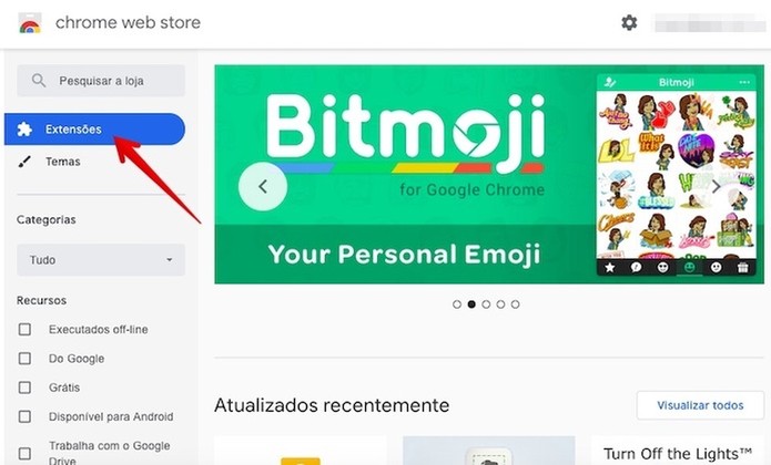 Acesse a galeria de extensões do Chrome (Foto: Reprodução/Helito Bijora) Acesse a galeria de extensões do Chrome (Foto: Reprodução/Helito Bijora)