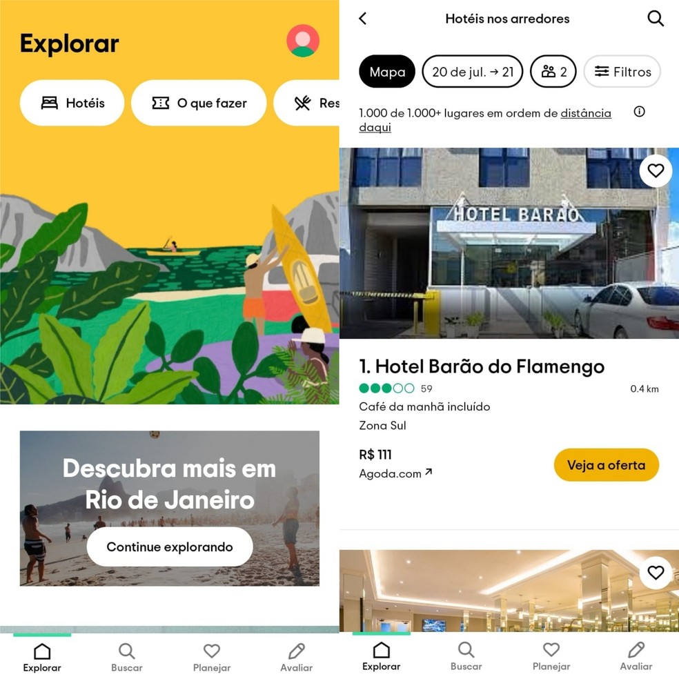 TripAdvisor oferece opções de acomodações, pontos turísticos e restaurantes próximos — Foto: Reprodução/Clara Fabro