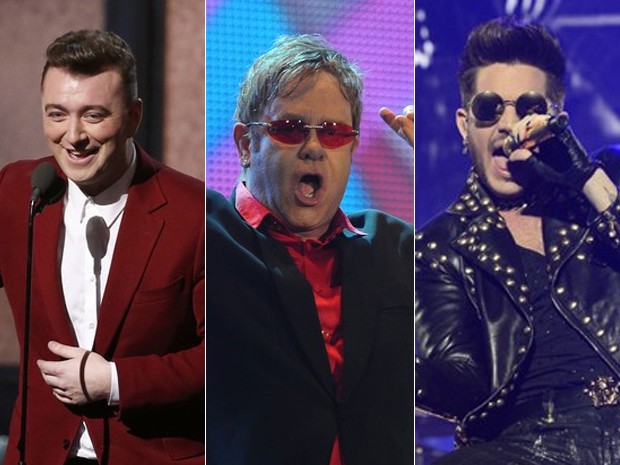 Sam Smith, Elton John e Adam Lambert (Foto: Reuters, AP e G1)