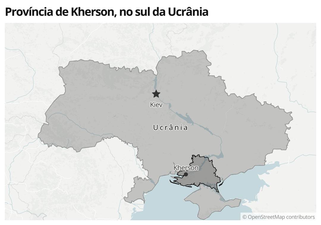 Mapa mostra a região de Kherson, no sul da Ucrânia