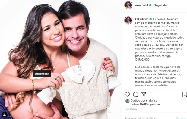 Kaká Diniz relembra foto de Simone na primeira gravidez (Foto: Reprodução/Instagram)