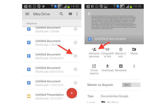 Iniciando a ferramenta de compartilhamento de arquivos do Google Drive do Android (Foto: Reprodução/Marvin Costa)