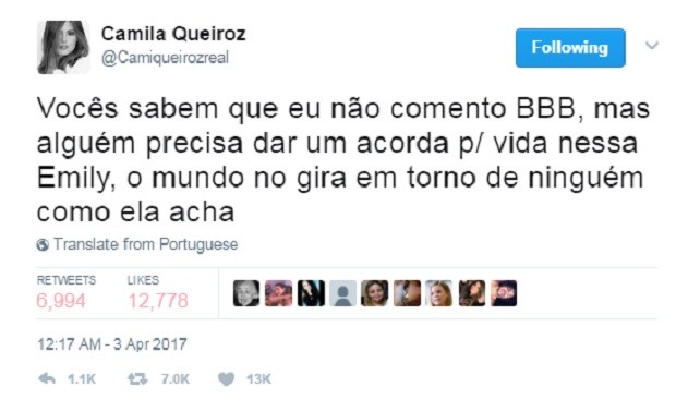 Posts de Camila Queiroz (Foto: Reprodução/Twitter)