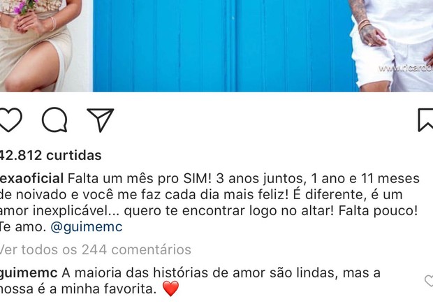 "Um mês para o sim", diz Lexa em clique apaixonado com MC Guimê (Foto: Reprodução/Instagram)