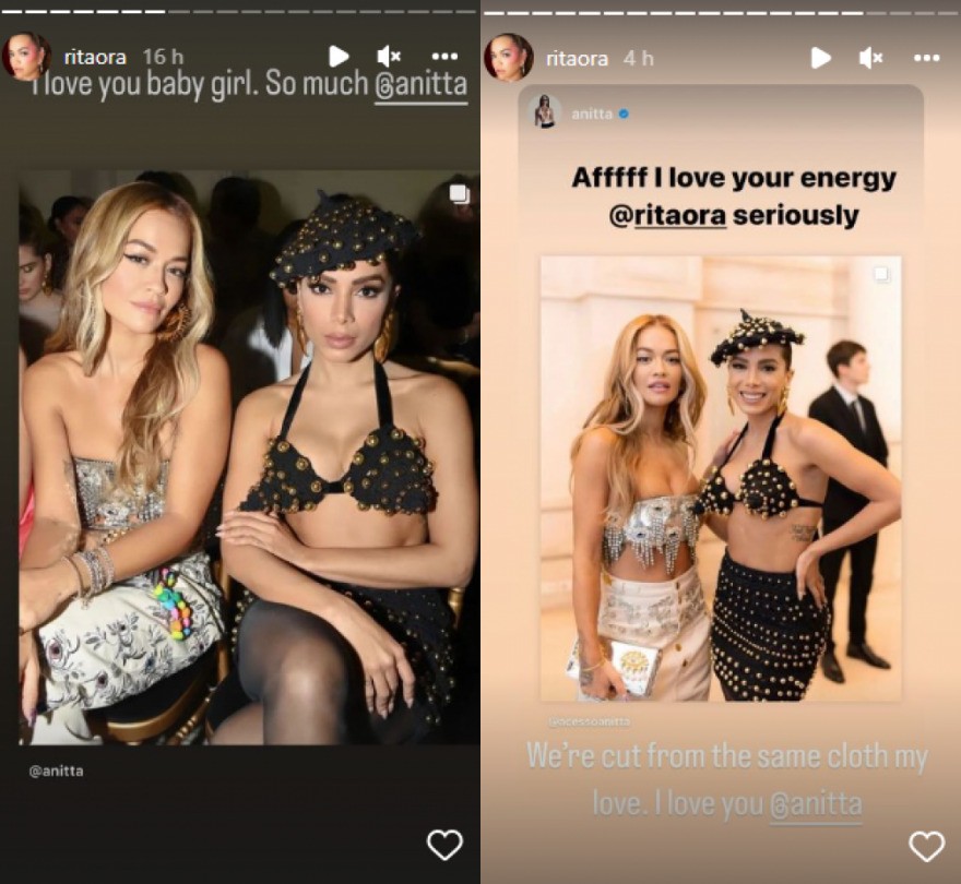 Rita Ora e Anitta trocaram mensagens carinhosas nas redes sociais (Foto: Reprodução/Instagram)