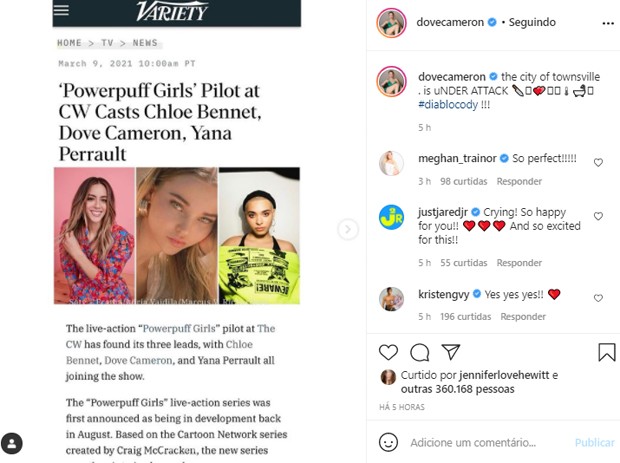 Dove Cameron comemora papel em live-action de As Meninas Super-Poderosas (Foto: Reprodução/Instagram)