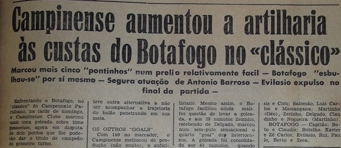 Campinense faz 5 a 0 no Botafogo-pb no paraibano de 1960 (Foto: Reprodução)