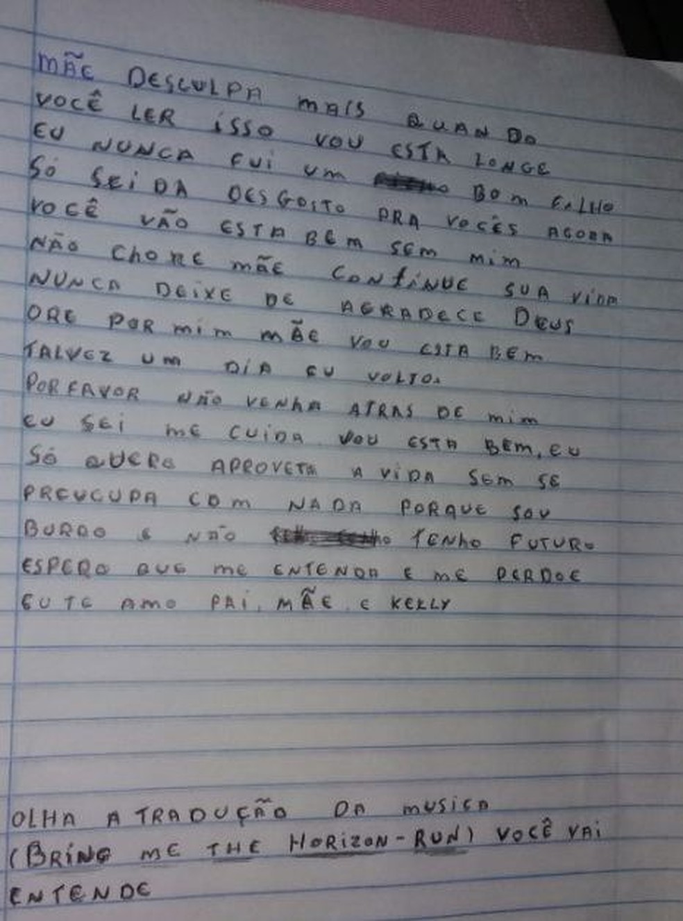 Carta foi deixada em casa e estudante está desaparecido desde segunda (28) (Foto: Arquivo da família )