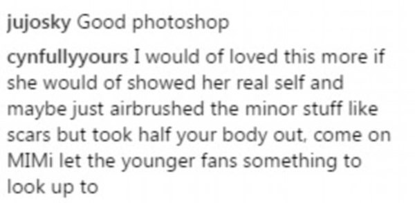 Uma crítica feita ao suposto uso de photoshop na foto de Mariah Carey (Foto: Instagram)